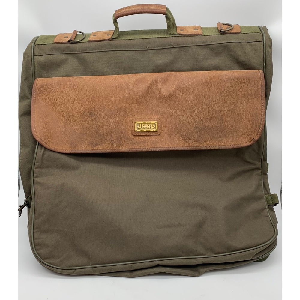 Vintage JEEP Wrangler Army Olive Green Canvas Garment Bag 46" Travel‎ Equipment